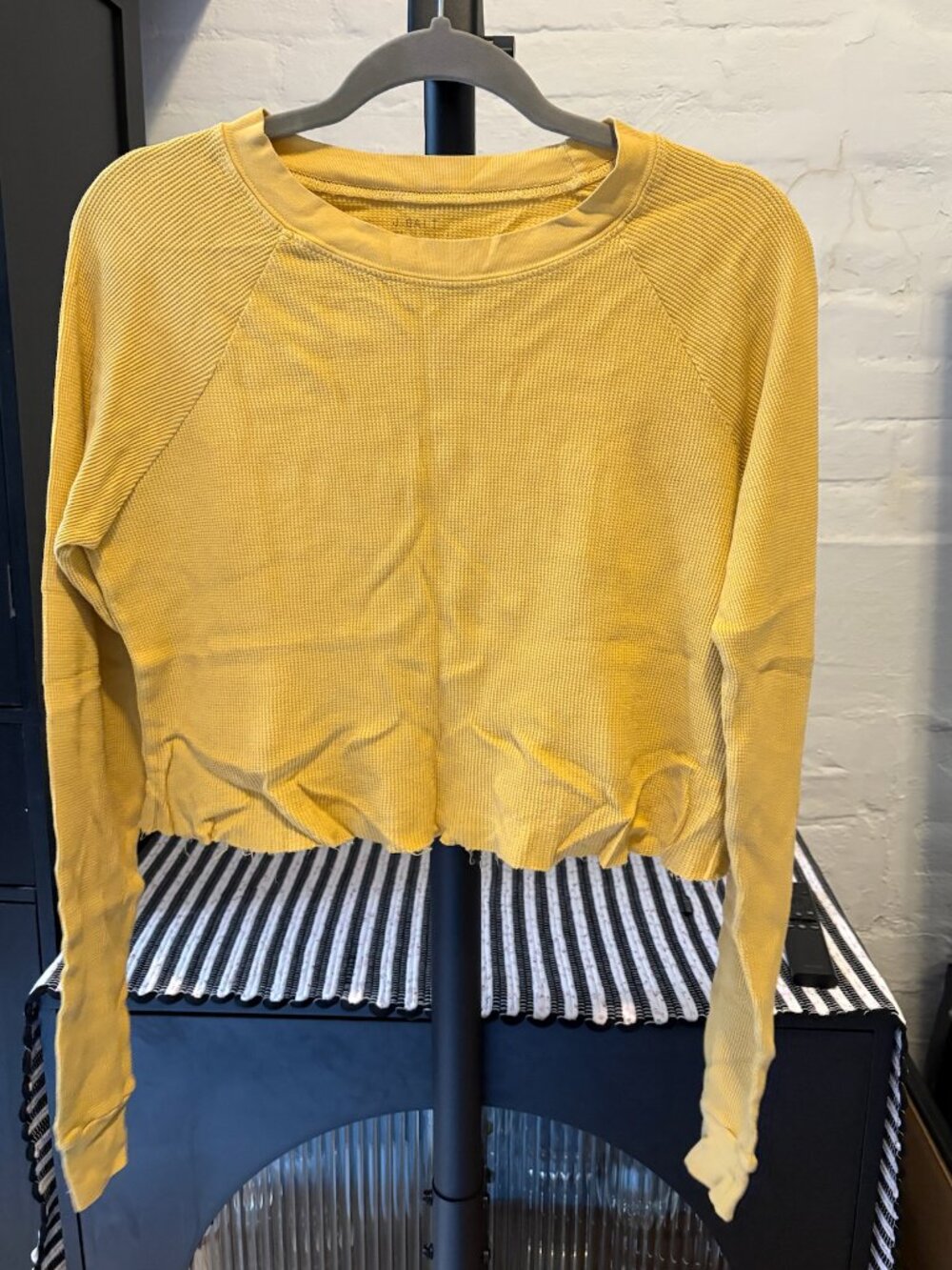 John Galt (Brandy Melville) Mustard Waffle Long Sleeve Top, One Size